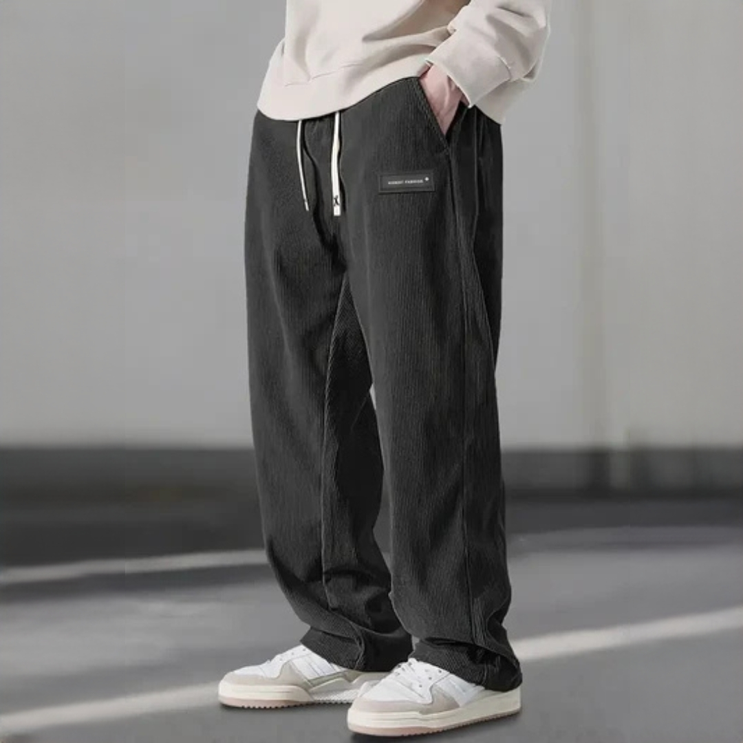 Pantalones para hombre con cintura ajustable y pernera recta relajada - bolsillos laterales