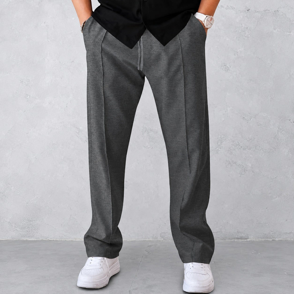 Pantalones para hombre - Diseño plisado con cintura elástica y bolsillos laterales