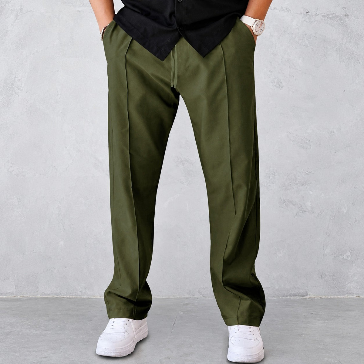 Pantalones para hombre - Diseño plisado con cintura elástica y bolsillos laterales