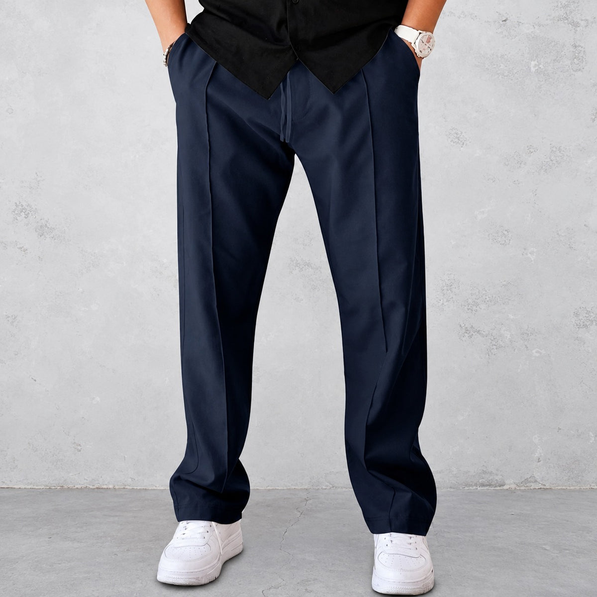 Pantalones para hombre - Diseño plisado con cintura elástica y bolsillos laterales