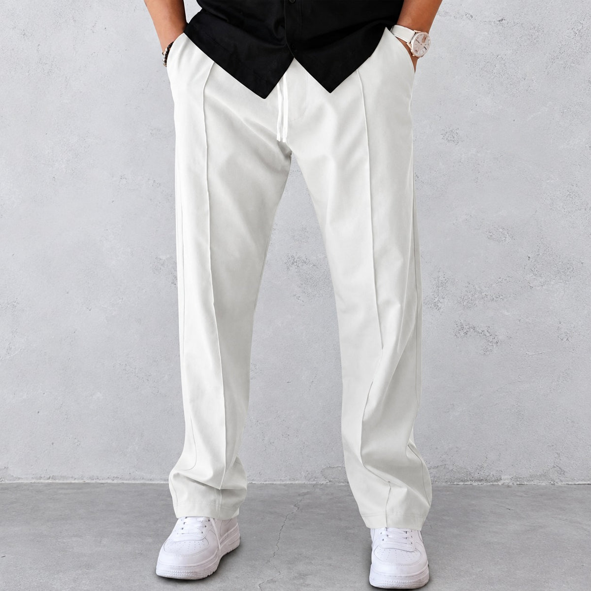 Pantalones para hombre - Diseño plisado con cintura elástica y bolsillos laterales