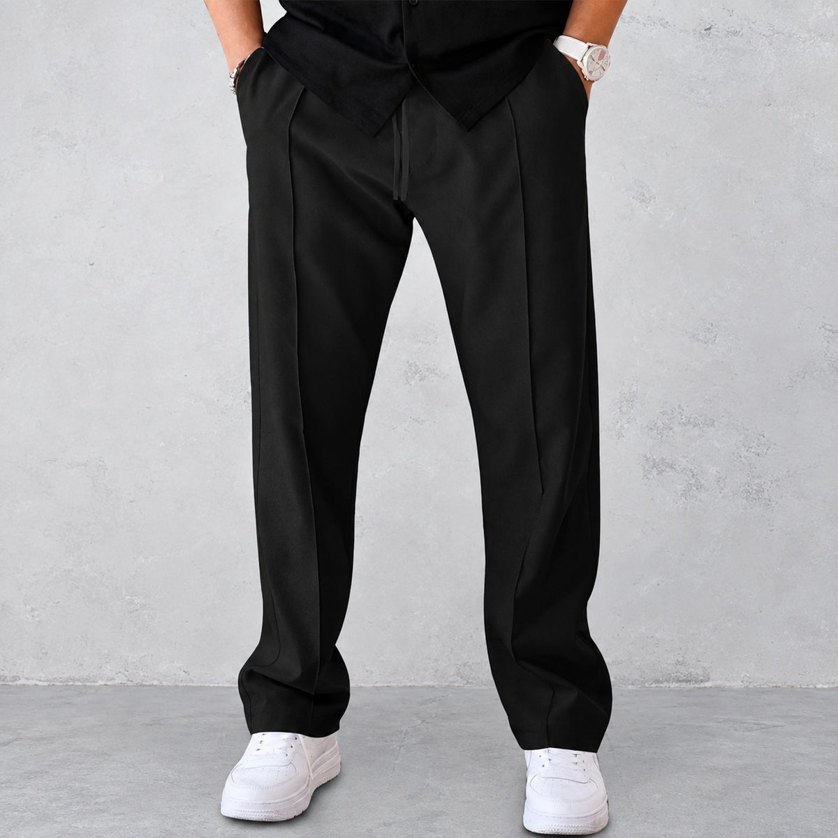 Pantalones para hombre - Diseño plisado con cintura elástica y bolsillos laterales