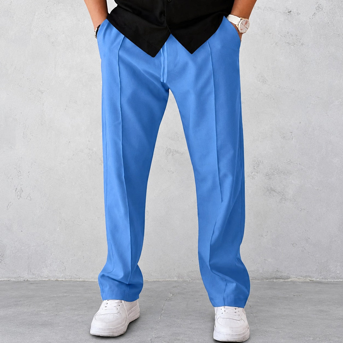 Pantalones para hombre - Diseño plisado con cintura elástica y bolsillos laterales
