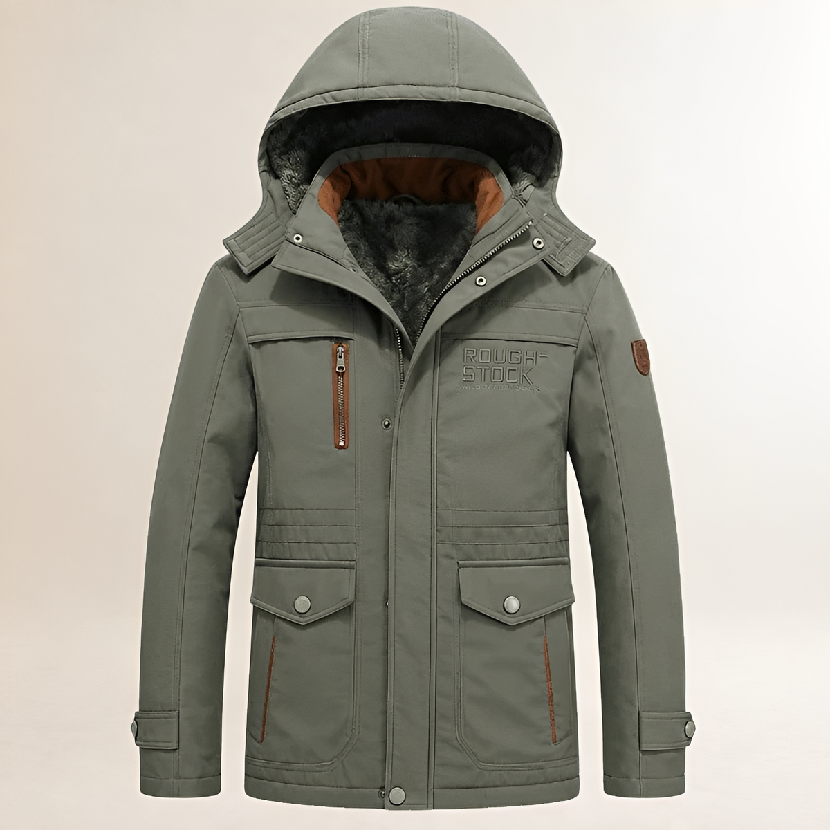 Park rápido hombre con capucha regulable desmontable, cremallón y bolsillos múltiples