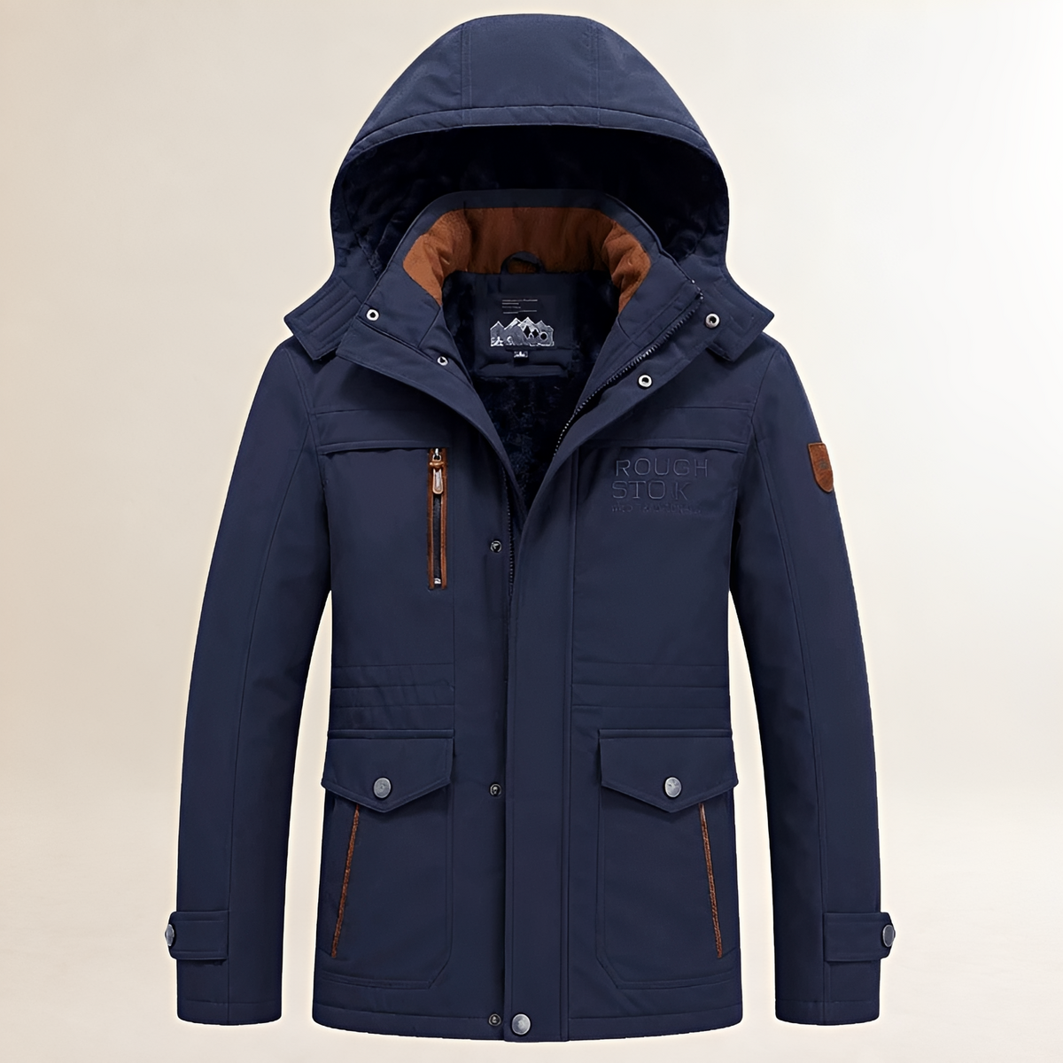 Park rápido hombre con capucha regulable desmontable, cremallón y bolsillos múltiples