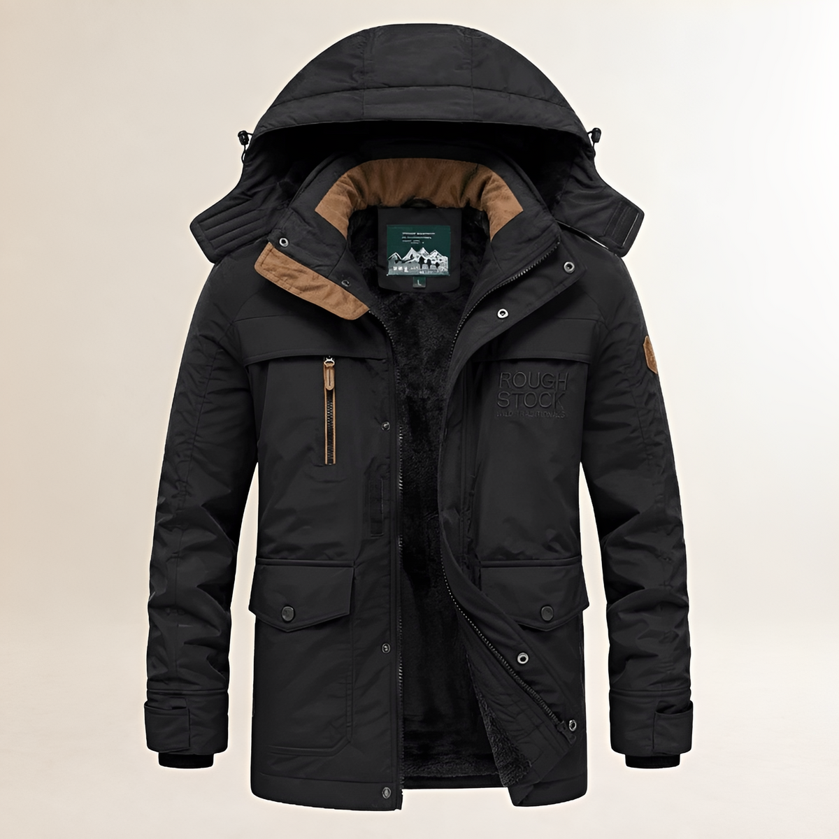 Park rápido hombre con capucha regulable desmontable, cremallón y bolsillos múltiples