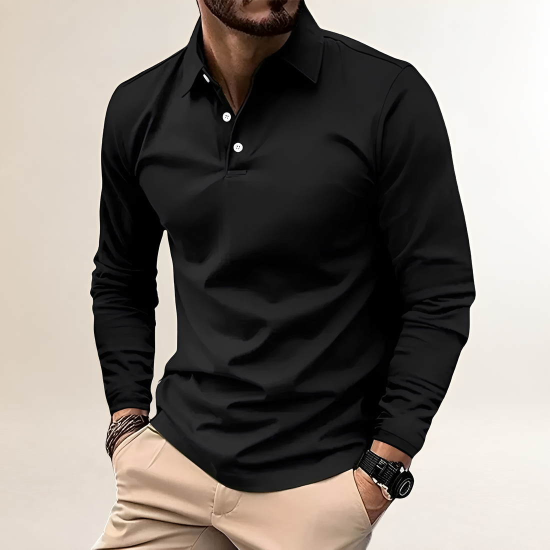 Polo de hombre de manga larga con cuello clásico y ajuste slim - estilo casual versátil