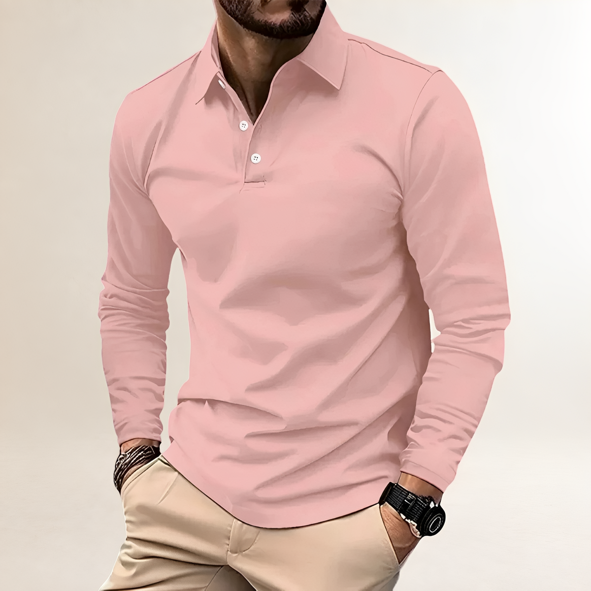 Polo de hombre de manga larga con cuello clásico y ajuste slim - estilo casual versátil