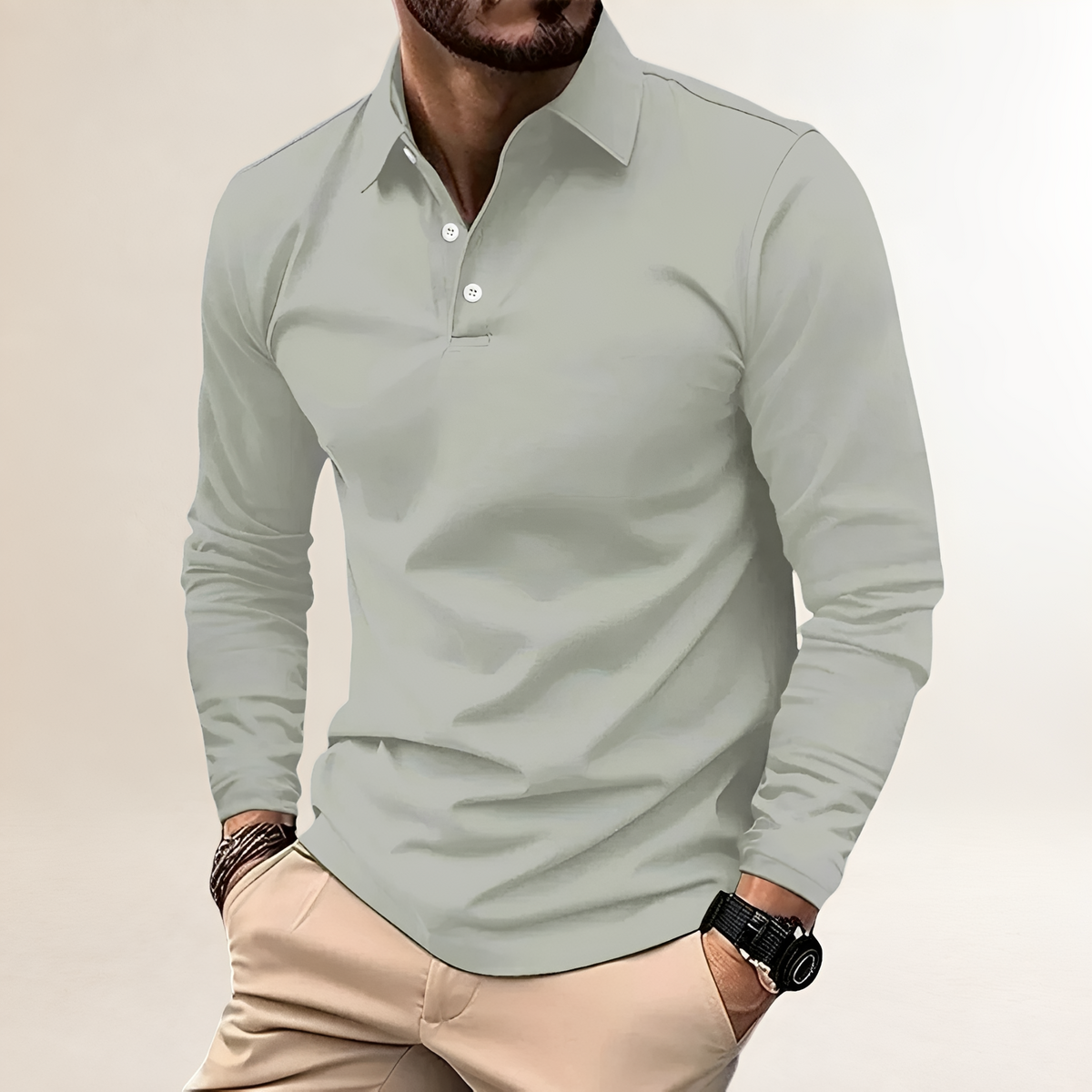 Polo de hombre de manga larga con cuello clásico y ajuste slim - estilo casual versátil