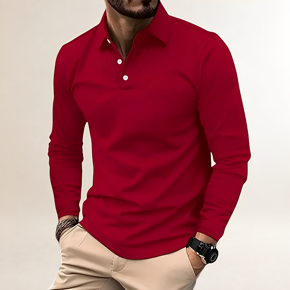 Polo de hombre de manga larga con cuello clásico y ajuste slim - estilo casual versátil