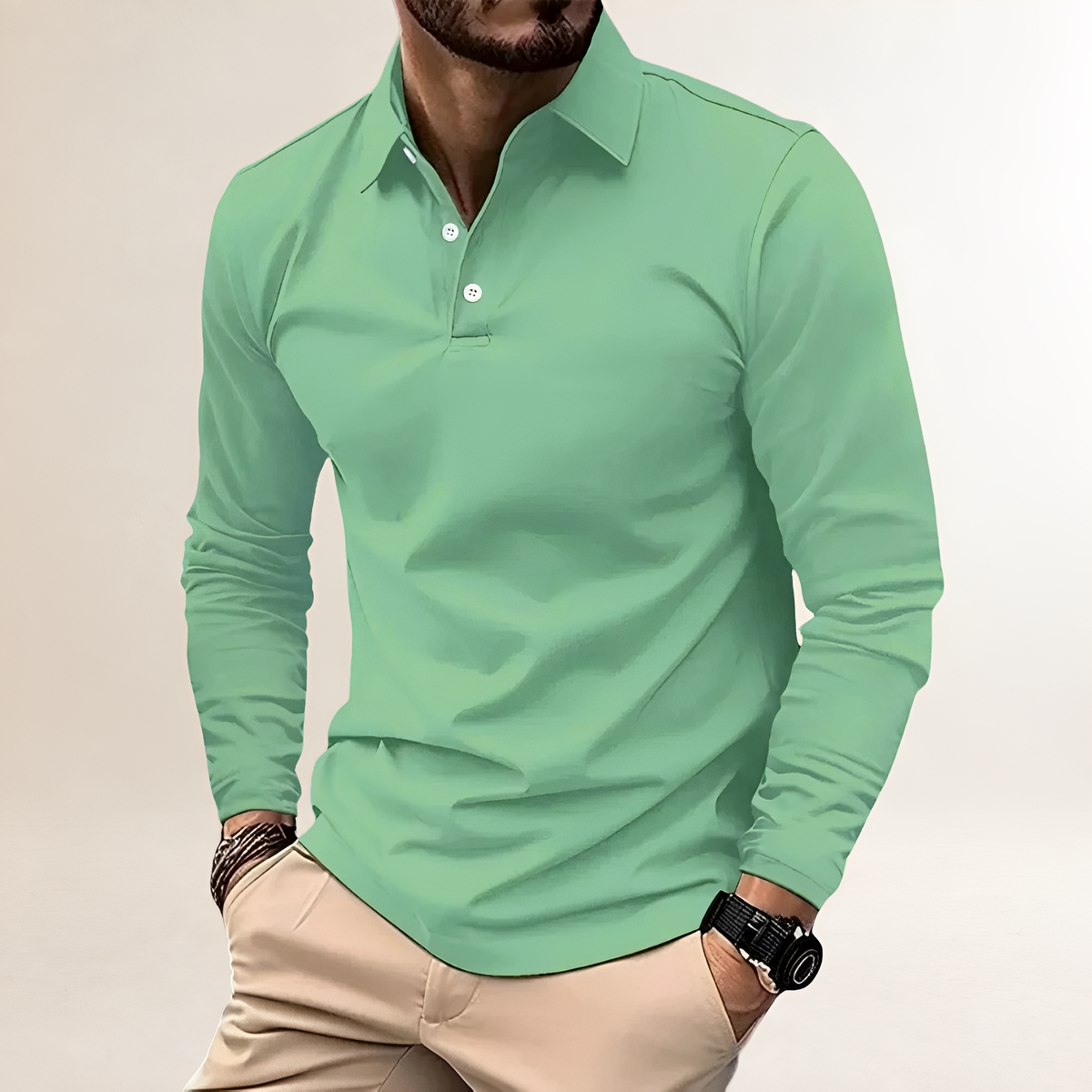 Polo de hombre de manga larga con cuello clásico y ajuste slim - estilo casual versátil