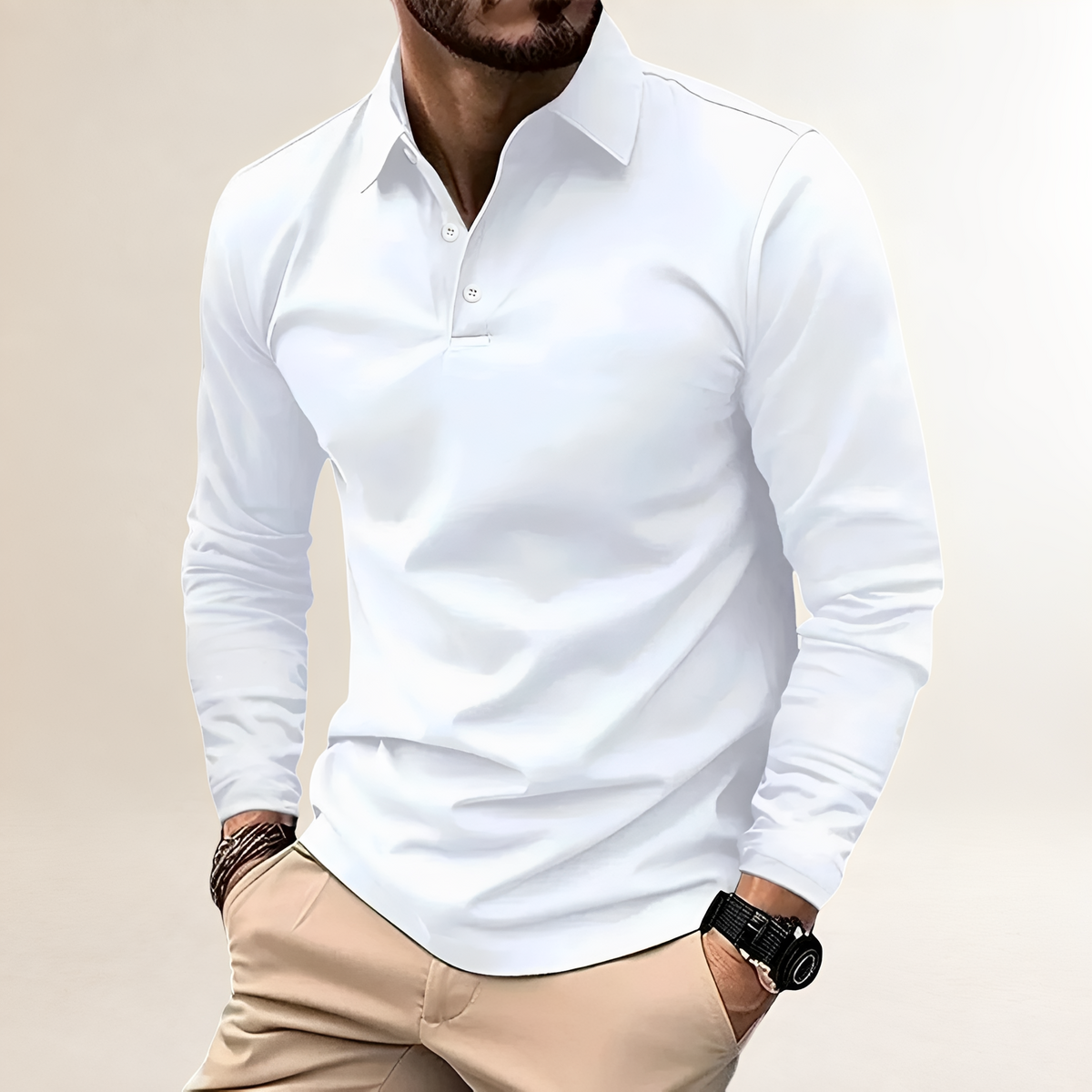 Polo de hombre de manga larga con cuello clásico y ajuste slim - estilo casual versátil