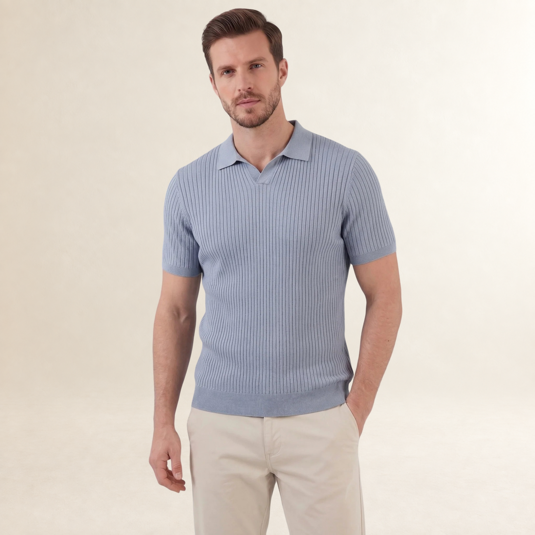 Polo de hombre manga corta ajuste clásico con botonadura y textura acanalada