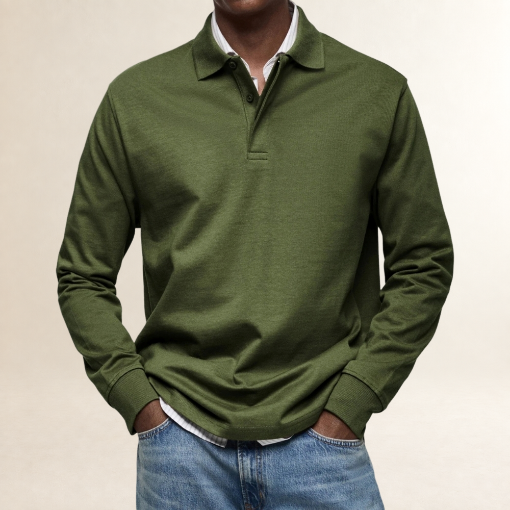 Polo de manga larga para hombre clásico con cuello y botonadura estilo versátil