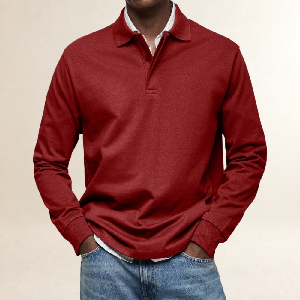 Polo de manga larga para hombre clásico con cuello y botonadura estilo versátil