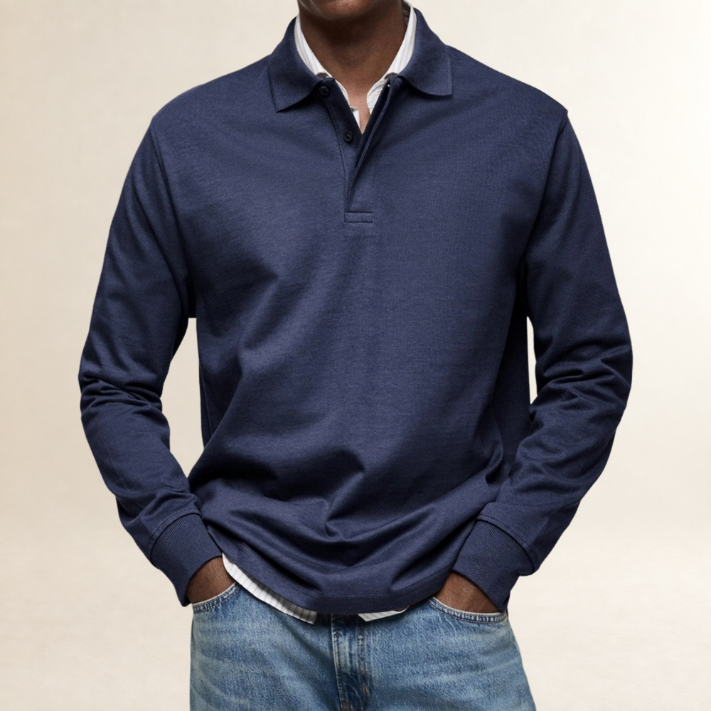 Polo de manga larga para hombre clásico con cuello y botonadura estilo versátil