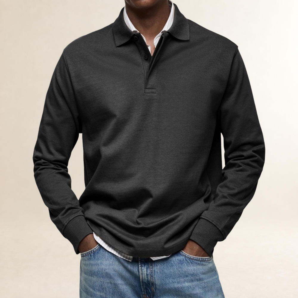 Polo de manga larga para hombre clásico con cuello y botonadura estilo versátil