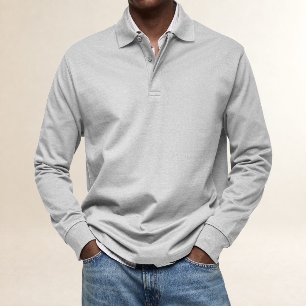 Polo de manga larga para hombre clásico con cuello y botonadura estilo versátil