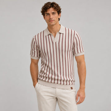 Polo hombre de manga corta con escote en V y diseño a rayas