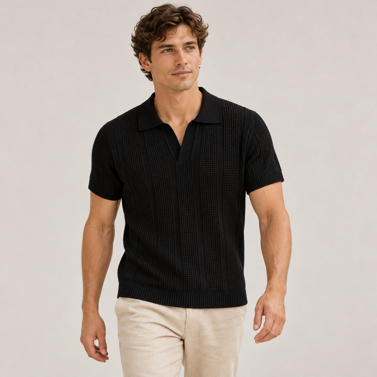 Polo para hombre de manga corta con diseño texturizado cuello clásico