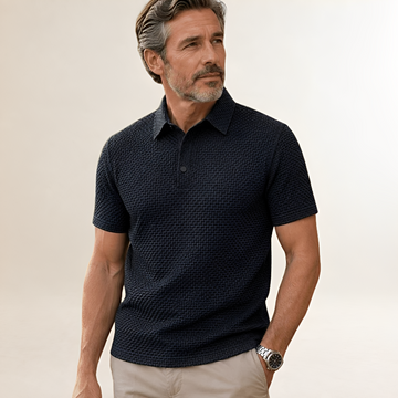 Polo para hombre Manga corta - CuelloMandarín texturizado con cierre de snaps y ajuste clásico