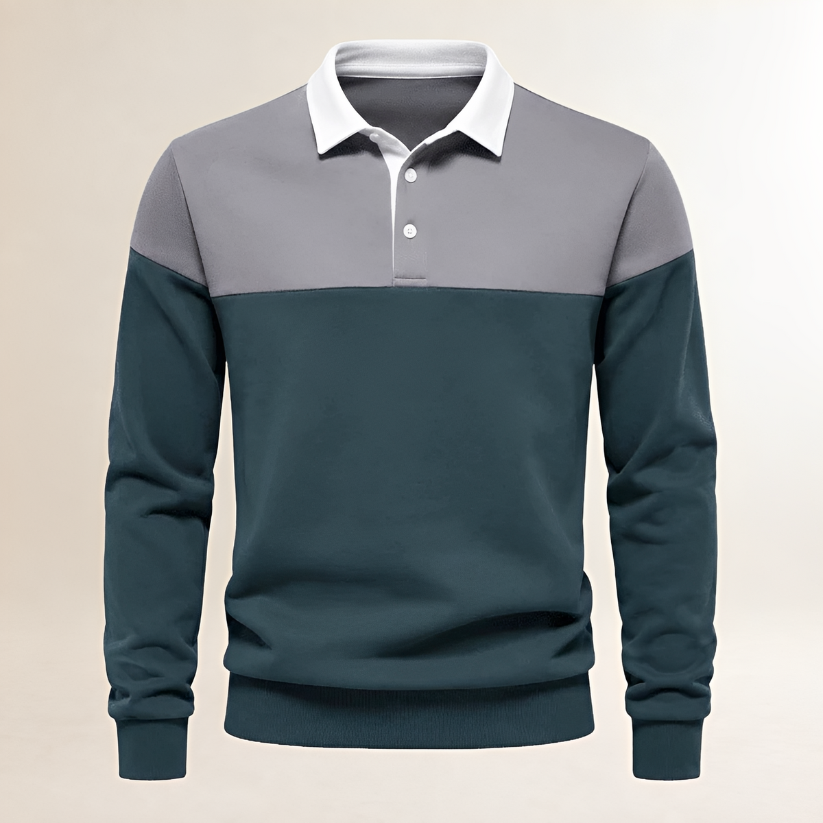 Sahar Men Polo Manga Larga con Yoke Colorblock y Detalles de Botones