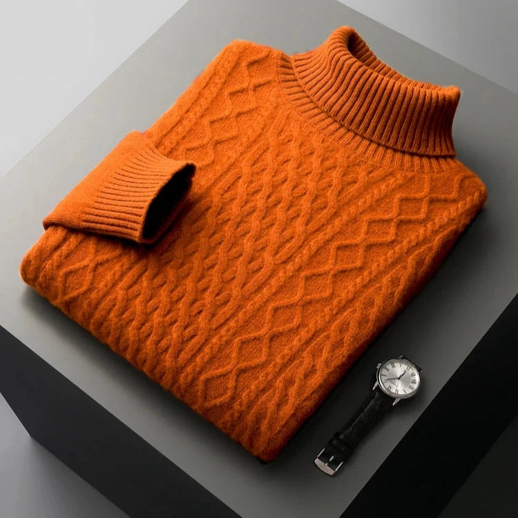 Suéter de cuello alto hombre de corte regular con diseño texturizado y ribete en el cuello