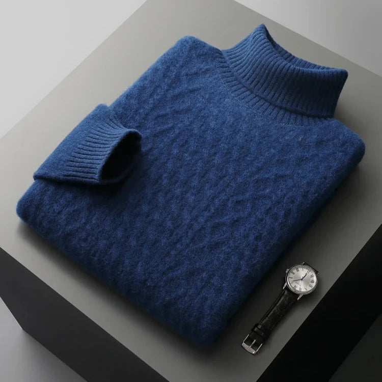 Suéter de cuello alto hombre de corte regular con diseño texturizado y ribete en el cuello