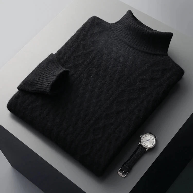 Suéter de cuello alto hombre de corte regular con diseño texturizado y ribete en el cuello