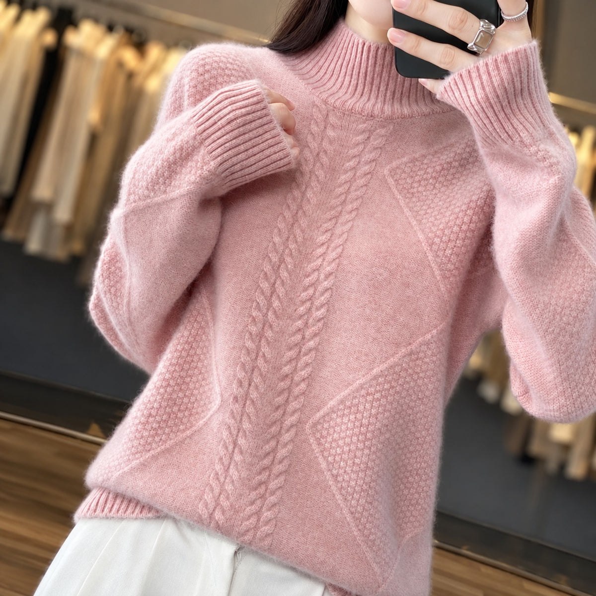 Suéter de cuello alto para mujer con textura y corte relajado - Ideal para capas
