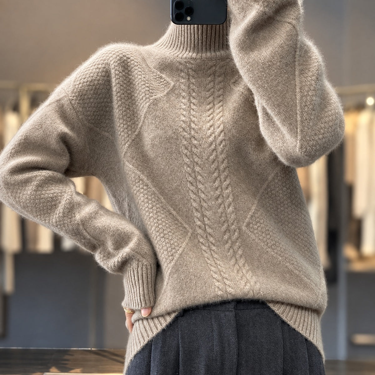 Suéter de cuello alto para mujer con textura y corte relajado - Ideal para capas