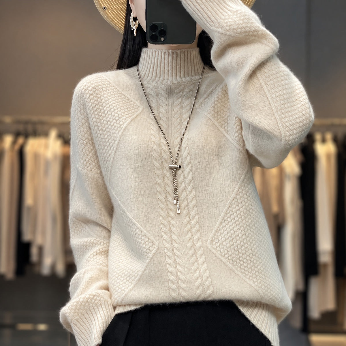 Suéter de cuello alto para mujer con textura y corte relajado - Ideal para capas