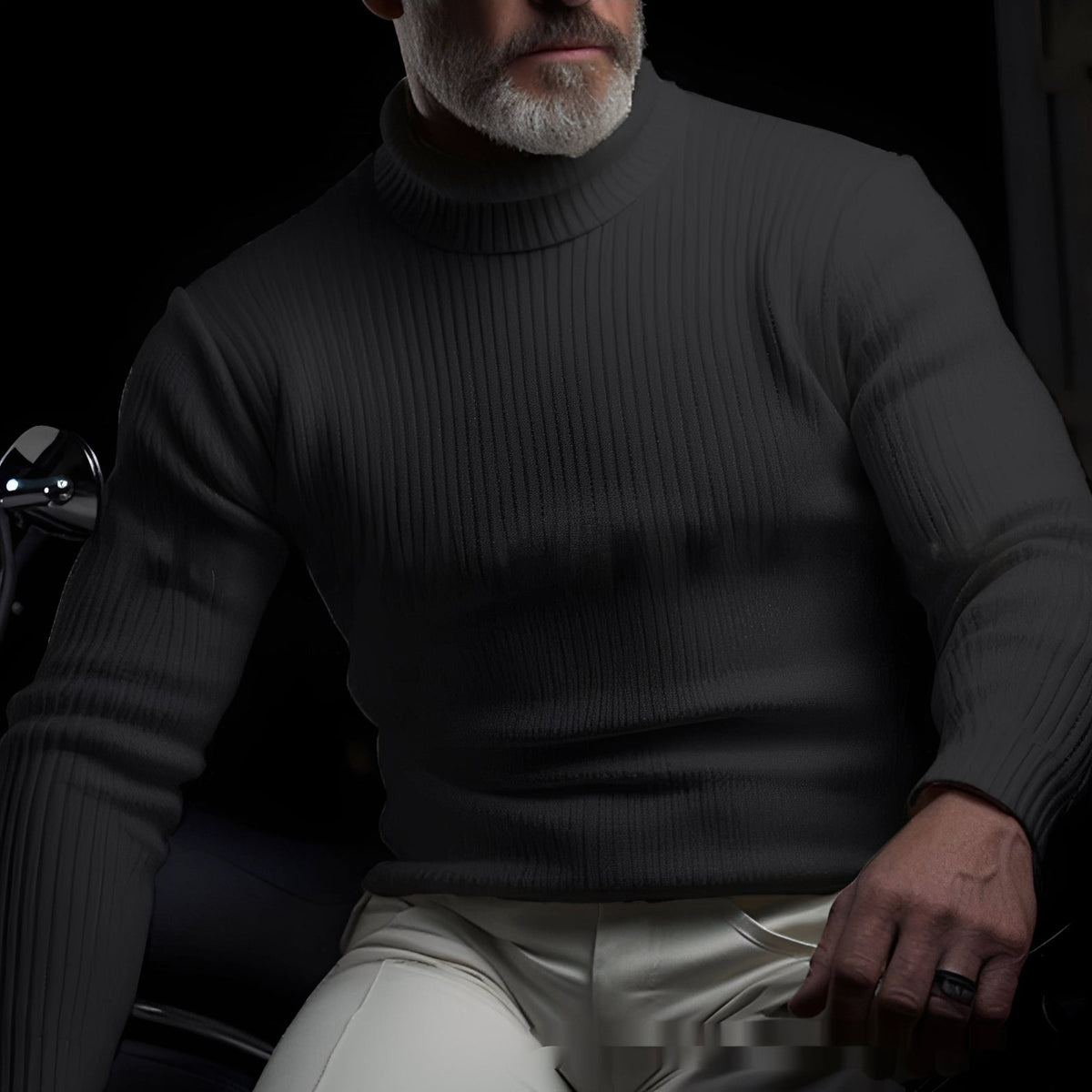 Suéter de hombre con cuello alto y diseño acanalado ajuste regular