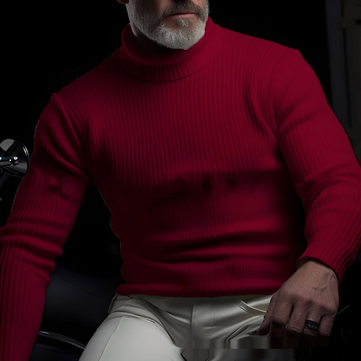 Suéter de hombre con cuello alto y diseño acanalado ajuste regular