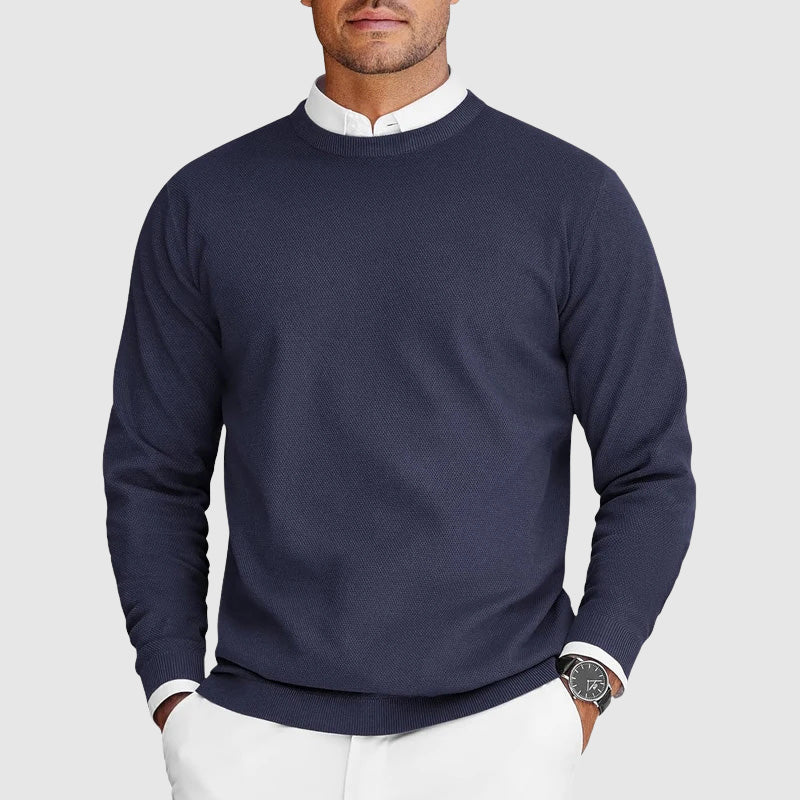 Suéter de hombre de cuello redondo con diseño texturizado y corte clásico
