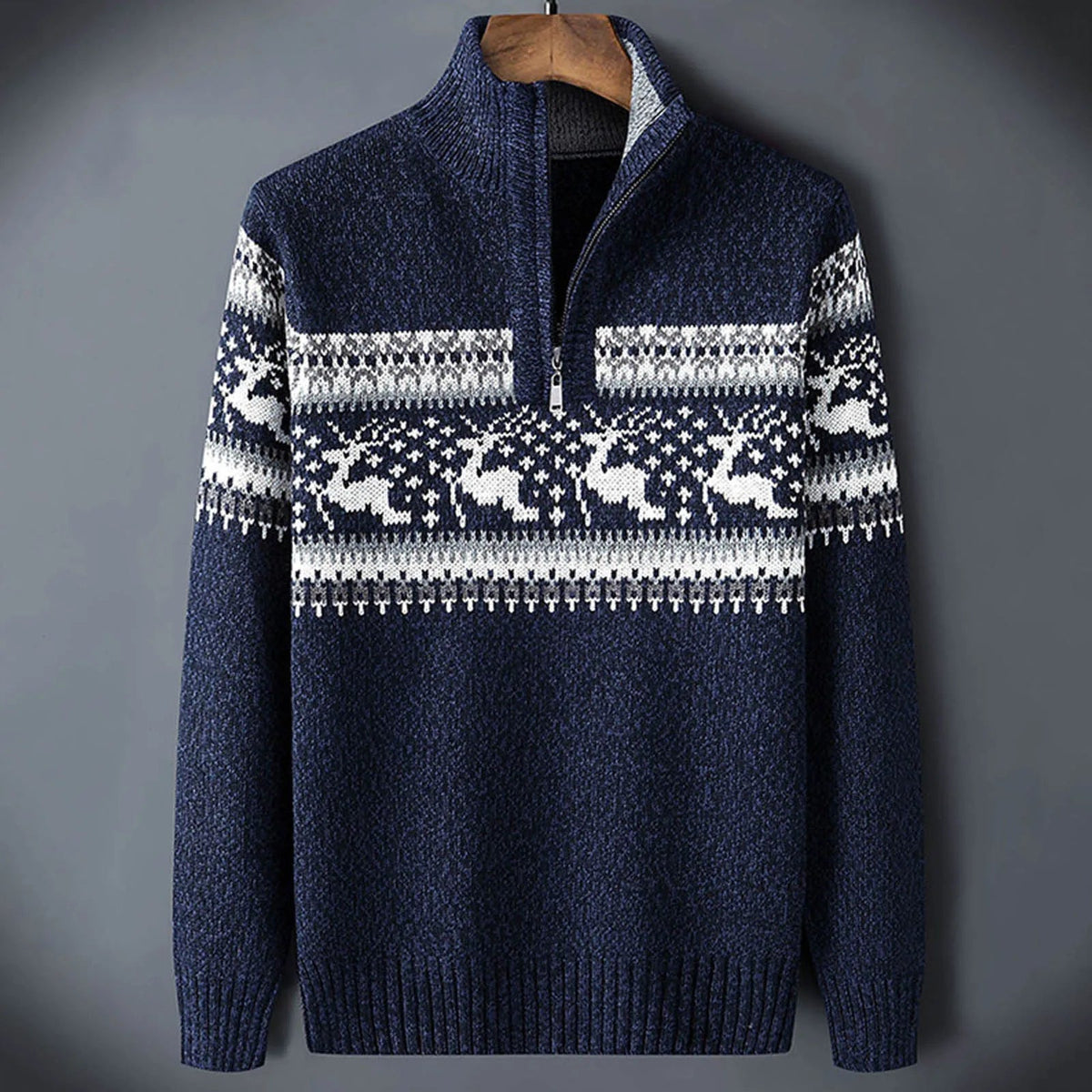 Suéter de hombre de manga larga con cuello redondo y patrón Fair Isle - corte regular