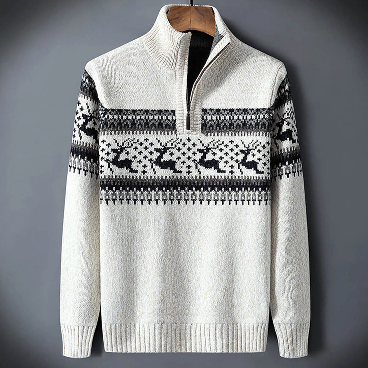 Suéter de hombre de manga larga con cuello redondo y patrón Fair Isle - corte regular