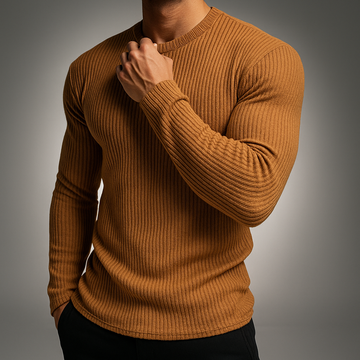 Suéter de manga larga para hombre con diseño texturizado y cuello redondo ajuste ceñido