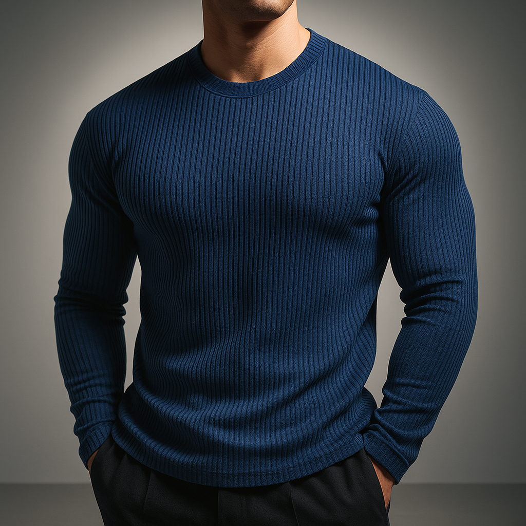 Suéter de manga larga para hombre con diseño texturizado y cuello redondo ajuste ceñido