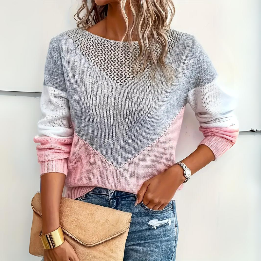Suéter de mujer con diseño color block, ajuste relajado y cuello scoop