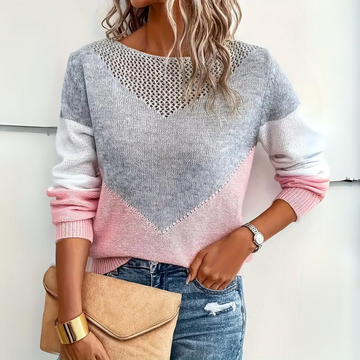 Suéter de mujer con diseño color block, ajuste relajado y cuello scoop