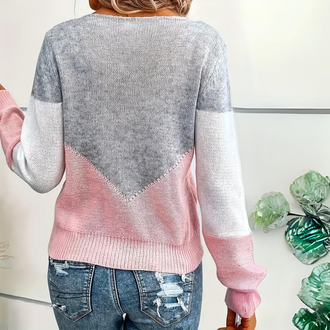 Suéter de mujer con diseño color block, ajuste relajado y cuello scoop