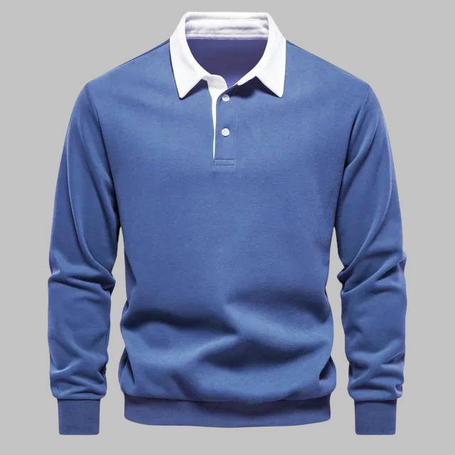 Suéter de polo para hombre con cuello con botones manga larga ajuste relajado