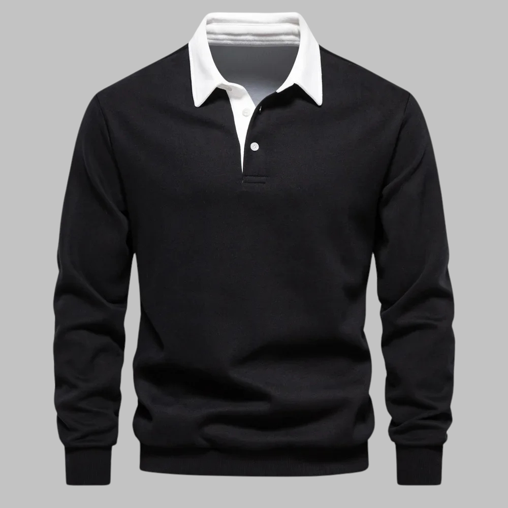 Suéter de polo para hombre con cuello con botones manga larga ajuste relajado