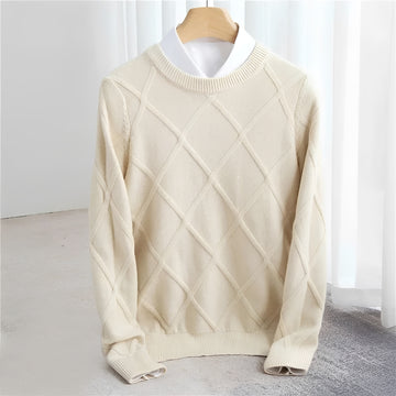 Suéter para hombre con cuello en O, patrón argyle, puños acanalados y ajuste regular