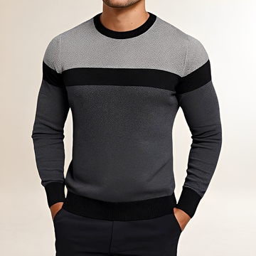 Suéter para hombre con cuello redondo y diseño en bloques de color ajuste ajustado