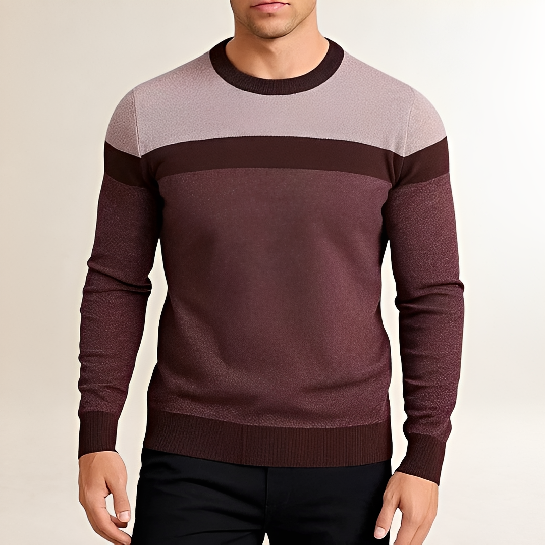 Suéter para hombre con cuello redondo y diseño en bloques de color ajuste ajustado