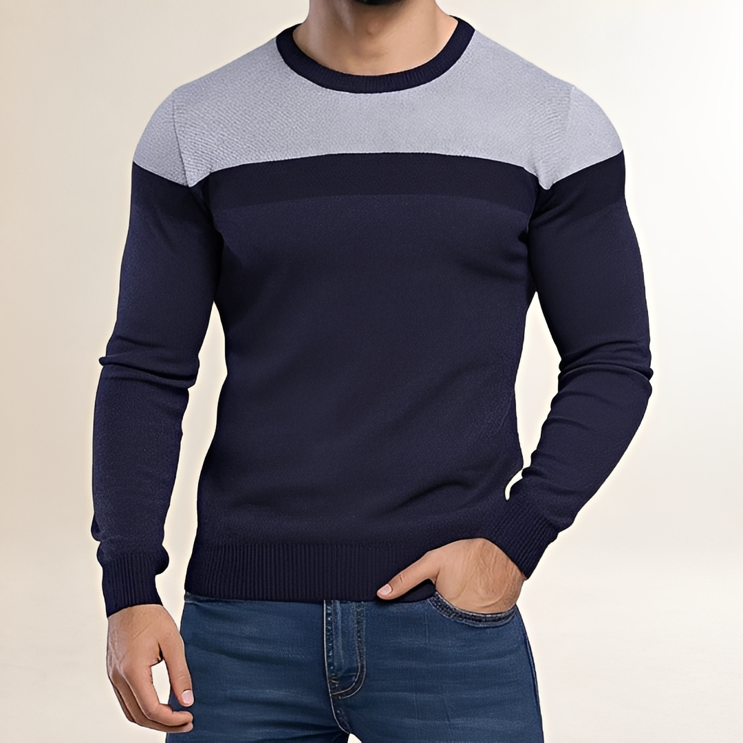 Suéter para hombre con cuello redondo y diseño en bloques de color ajuste ajustado