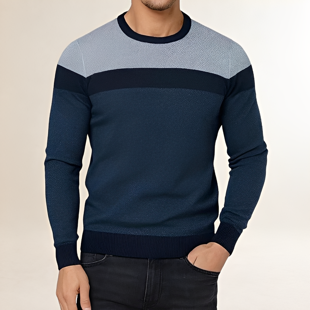 Suéter para hombre con cuello redondo y diseño en bloques de color ajuste ajustado