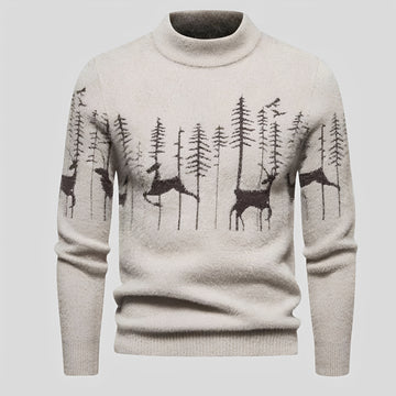 Suéter para hombre con diseño navideño de ciervo y bosque, corte regular